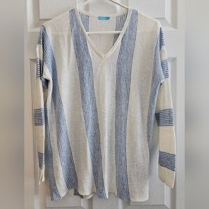 J McLaughlin Small Linen Stripe Top Long Sleeve V-Neck Casual